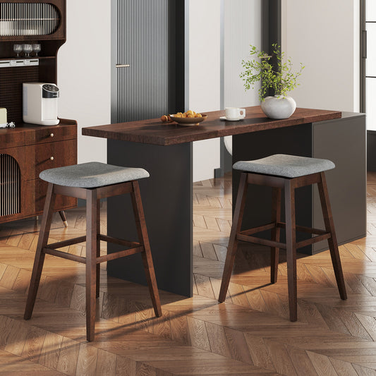 Modern Swivel Bar Stools with Rubber Wood Legs and Built In Footrest Set of 2