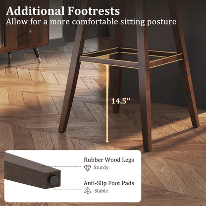 Modern Swivel Bar Stools with Rubber Wood Legs and Built In Footrest Set of 2