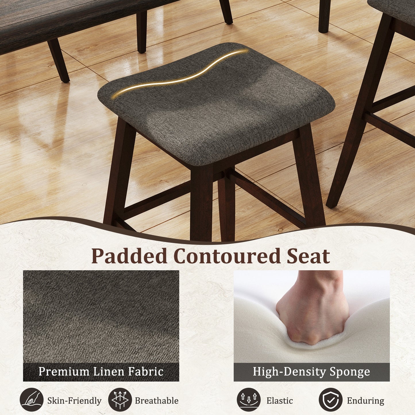 Modern Swivel Bar Stools with Rubber Wood Legs and Built In Footrest Set of 2