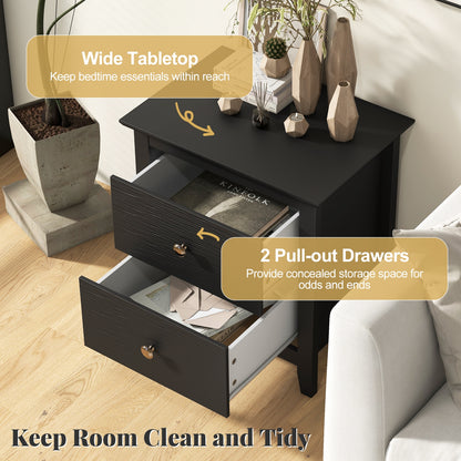 Compact 2 Drawer Nightstand for Small Spaces with Sleek Modern Design in Black