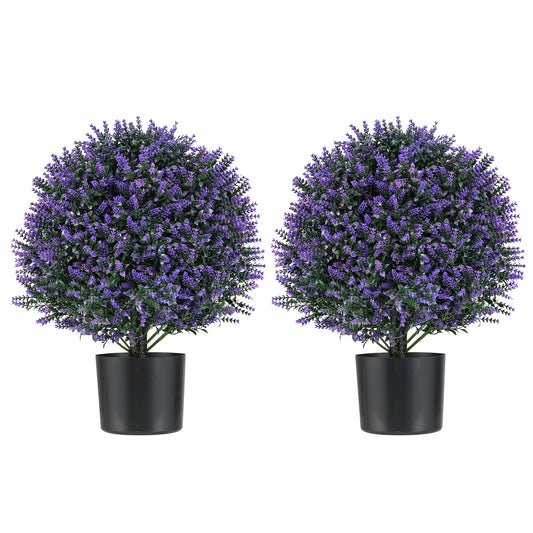 Set of 2 Artificial Lavender Topiary Ball Trees with Faux Flowers