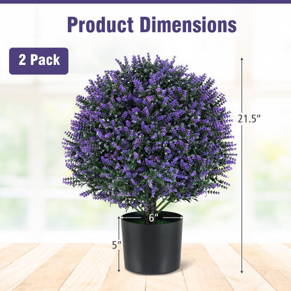 Set of 2 Artificial Lavender Topiary Ball Trees with Faux Flowers