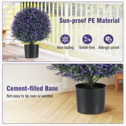 Set of 2 Artificial Lavender Topiary Ball Trees with Faux Flowers
