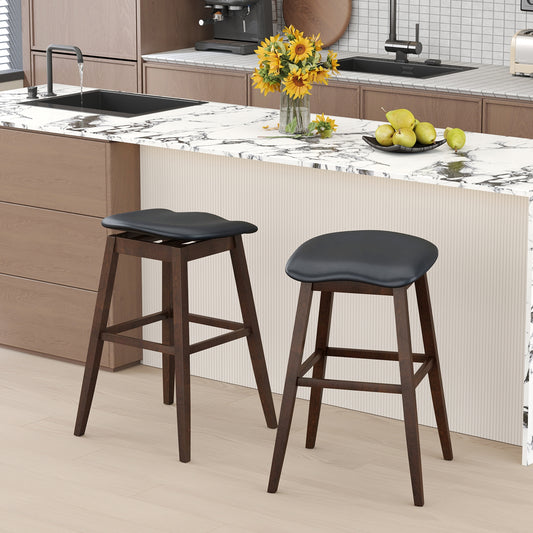 Modern Swivel Bar Stools with Contoured Cushioned Seats and Footrests Set of 2