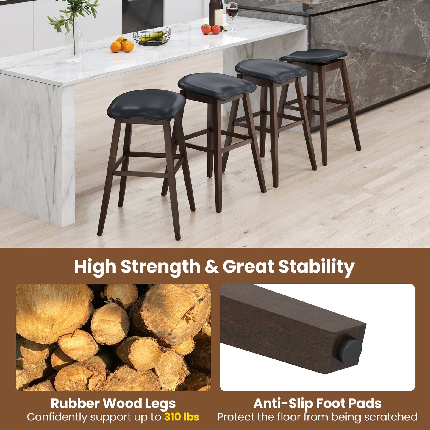 Modern Swivel Bar Stools with Contoured Cushioned Seats and Footrests Set of 2