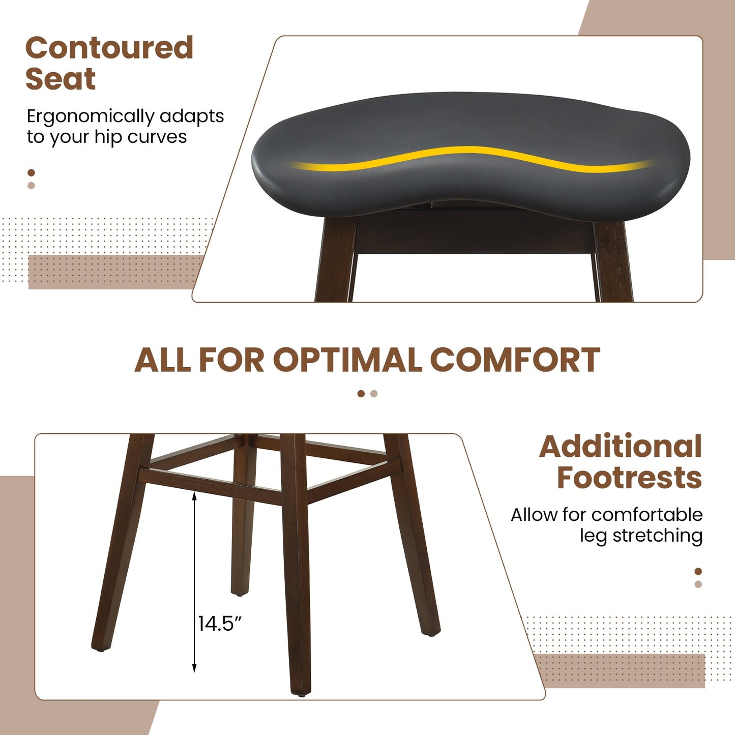 Modern Swivel Bar Stools with Contoured Cushioned Seats and Footrests Set of 2