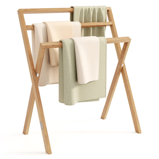 Freestanding 3 Bar Teak Towel Rack with Foldable Design