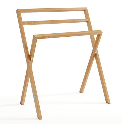 Freestanding 3 Bar Teak Towel Rack with Foldable Design
