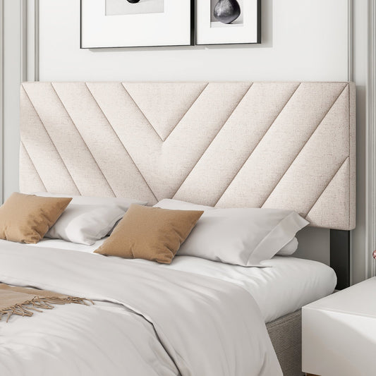 Adjustable Linen Upholstered Headboard for Full & Queen Size Beds - Beige