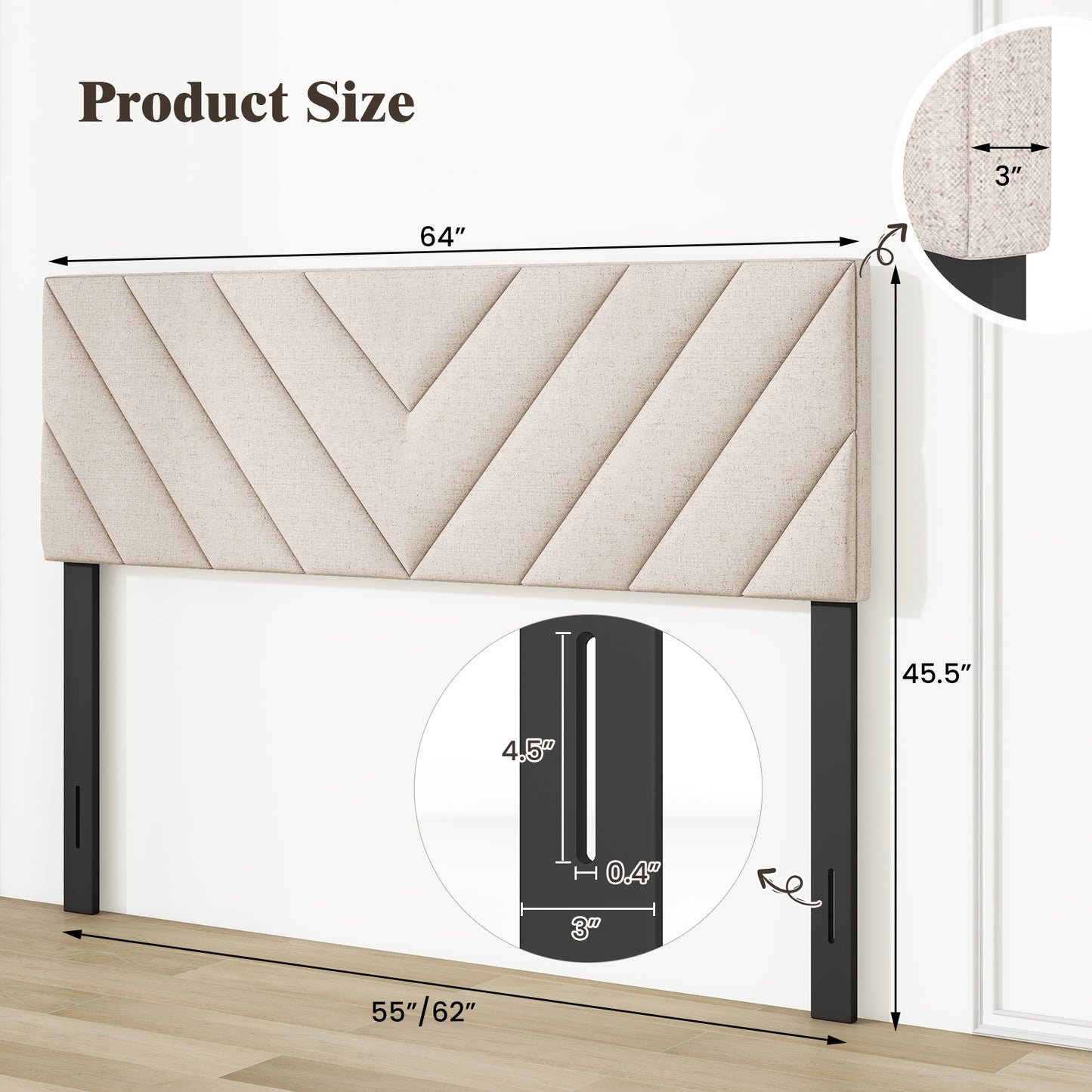Adjustable Linen Upholstered Headboard for Full & Queen Size Beds - Beige