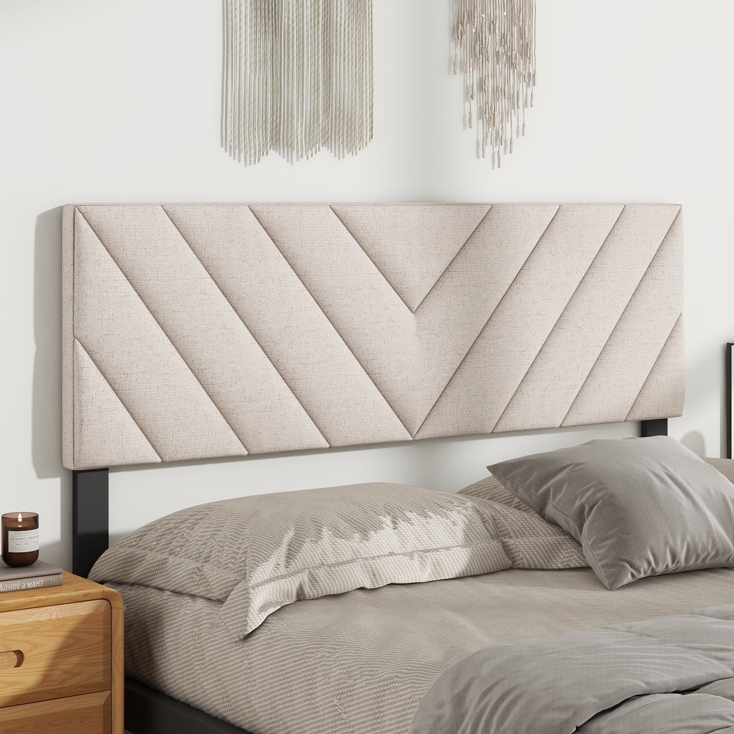 Adjustable Linen Upholstered Headboard for Full & Queen Size Beds - Beige