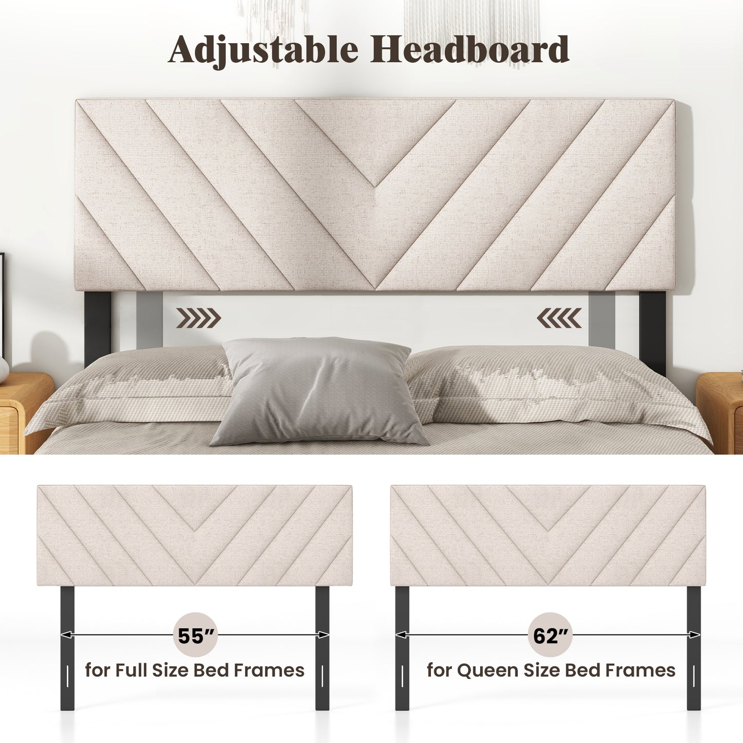 Adjustable Linen Upholstered Headboard for Full & Queen Size Beds - Beige