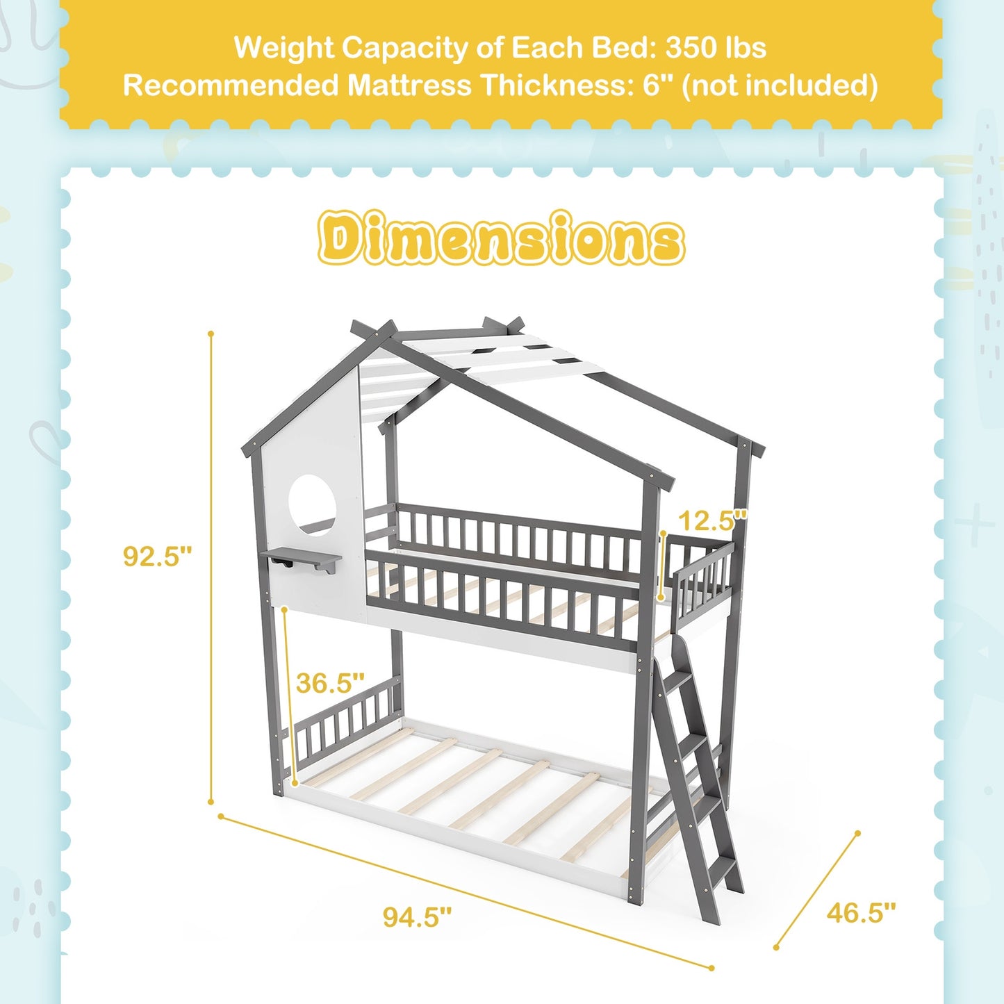 House-Shaped Twin Over Twin Bunk Bed with Roof, Guardrails, and Interactive Window for Kids