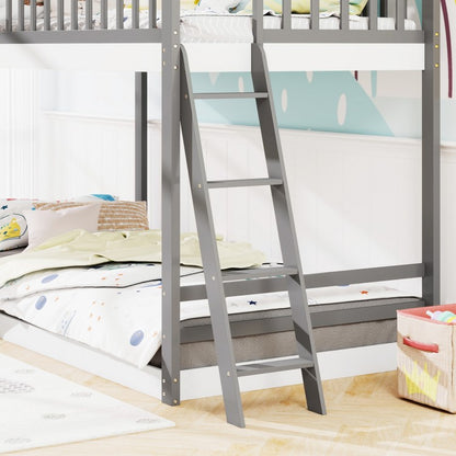 House-Shaped Twin Over Twin Bunk Bed with Roof, Guardrails, and Interactive Window for Kids