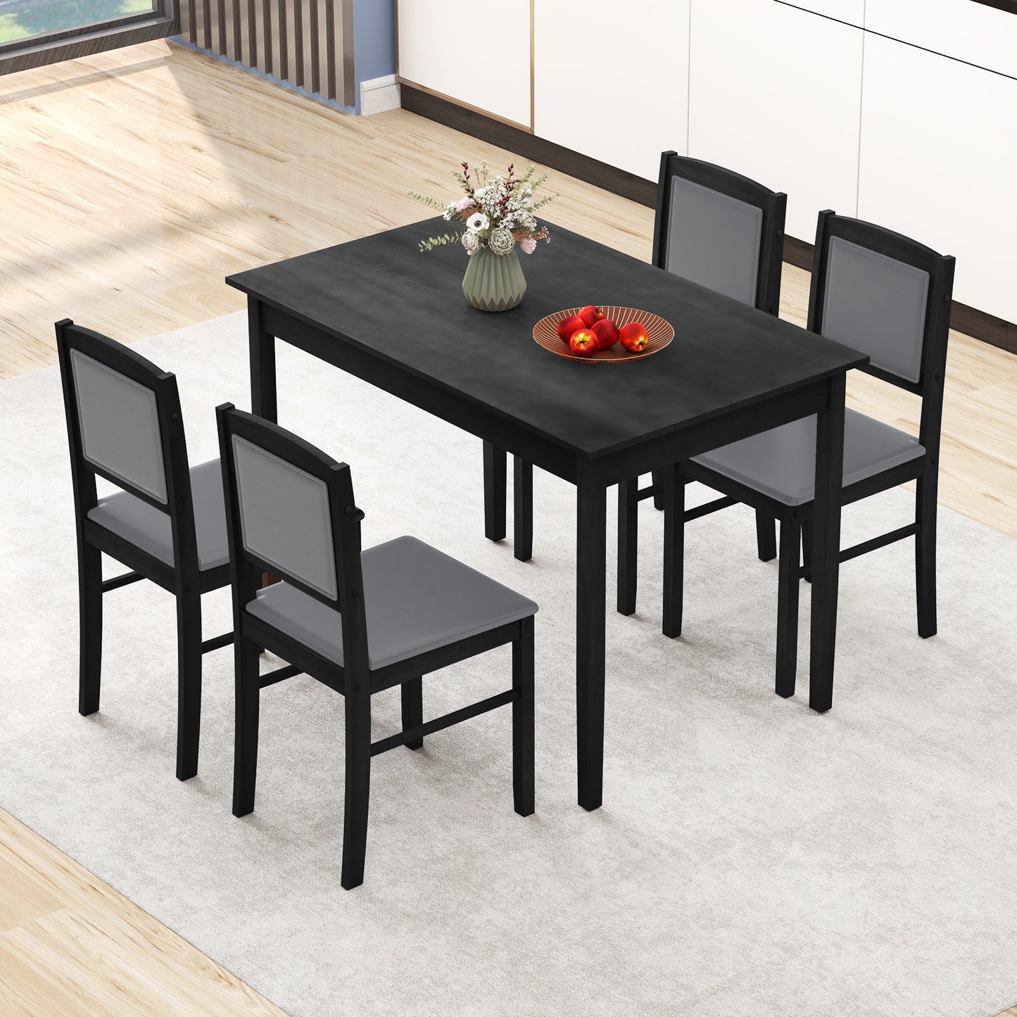 5 Piece Wooden Dining Set with Padded Chairs and Rectangular Table for Small Spaces - Grey
