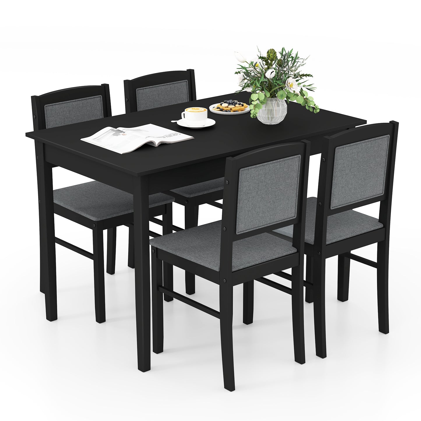 5 Piece Wooden Dining Set with Padded Chairs and Rectangular Table for Small Spaces - Grey