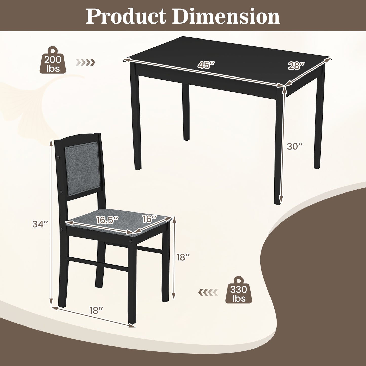 5 Piece Wooden Dining Set with Padded Chairs and Rectangular Table for Small Spaces - Grey