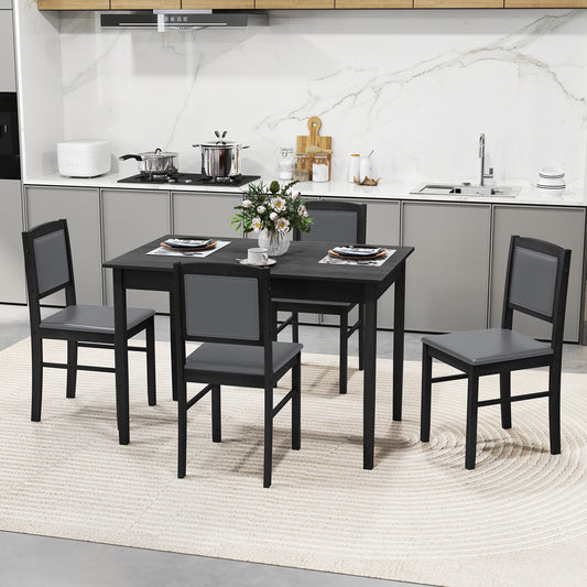 5 Piece Wooden Dining Set with Padded Chairs and Rectangular Table for Small Spaces - Grey
