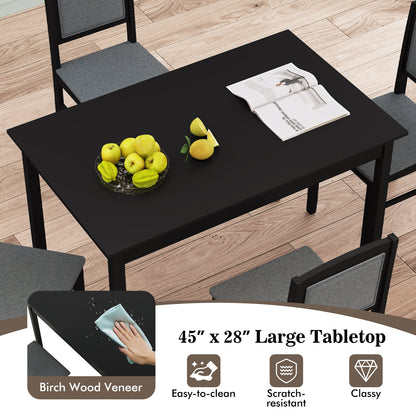 5 Piece Wooden Dining Set with Padded Chairs and Rectangular Table for Small Spaces - Grey