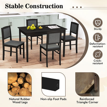 5 Piece Wooden Dining Set with Padded Chairs and Rectangular Table for Small Spaces - Grey