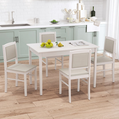 5 Piece Wooden Dining Set with Padded Chairs and Rectangular Table for Small Spaces - Beige