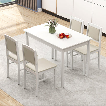 5 Piece Wooden Dining Set with Padded Chairs and Rectangular Table for Small Spaces - Beige