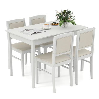 5 Piece Wooden Dining Set with Padded Chairs and Rectangular Table for Small Spaces - Beige