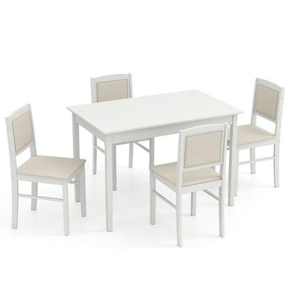 5 Piece Wooden Dining Set with Padded Chairs and Rectangular Table for Small Spaces - Beige