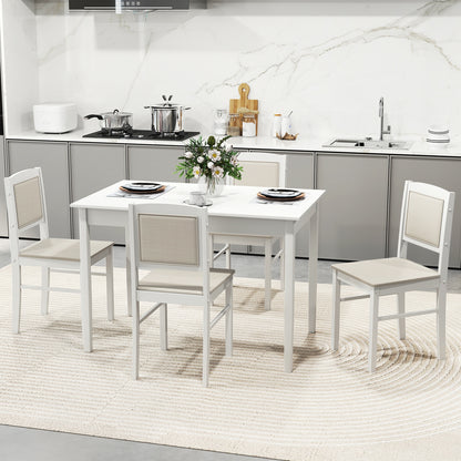 5 Piece Wooden Dining Set with Padded Chairs and Rectangular Table for Small Spaces - Beige