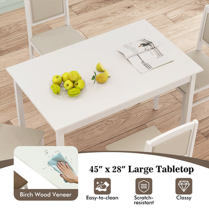 5 Piece Wooden Dining Set with Padded Chairs and Rectangular Table for Small Spaces - Beige