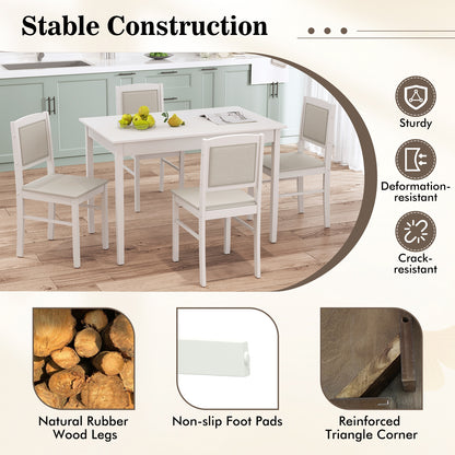 5 Piece Wooden Dining Set with Padded Chairs and Rectangular Table for Small Spaces - Beige
