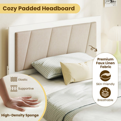 Twin Upholstered Platform Bed with Storage Drawers and Solid Wood Frame
