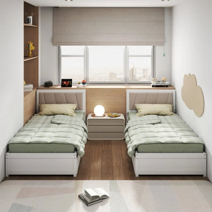 Twin Upholstered Platform Bed with Storage Drawers and Solid Wood Frame