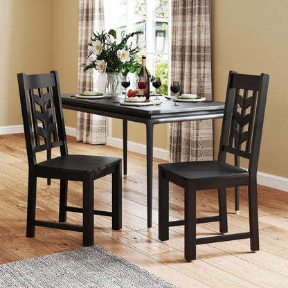 Wooden Dining Chairs with High Backrest and Rubber Wood Frame – Black, Set of 2