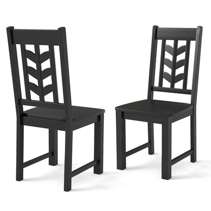Wooden Dining Chairs with High Backrest and Rubber Wood Frame – Black, Set of 2