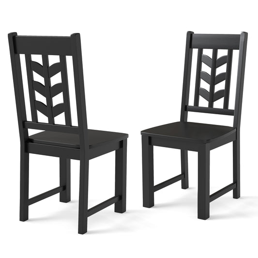 Wooden Dining Chairs with High Backrest and Rubber Wood Frame – Black, Set of 2