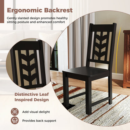 Wooden Dining Chairs with High Backrest and Rubber Wood Frame – Black, Set of 2