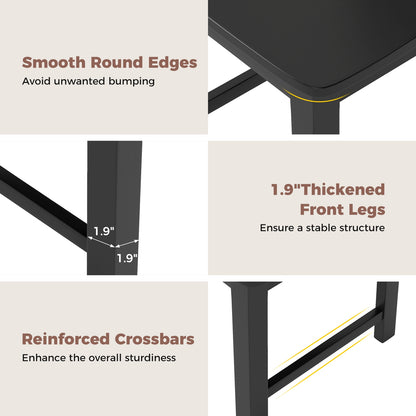 Wooden Dining Chairs with High Backrest and Rubber Wood Frame – Black, Set of 2