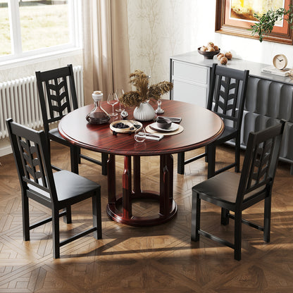 Wooden Dining Chairs with High Backrest and Rubber Wood Frame – Black, Set of 2