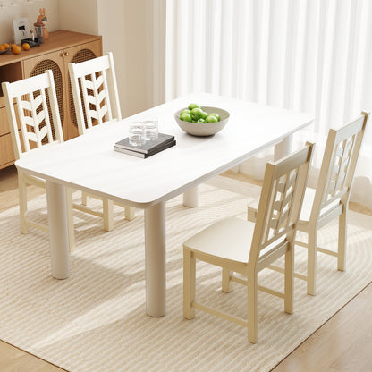 Wooden Dining Chairs with High Backrest and Rubber Wood Frame – White, Set of 2