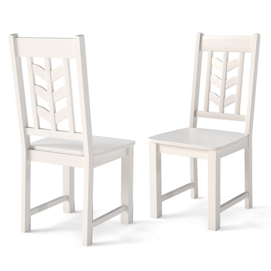 Wooden Dining Chairs with High Backrest and Rubber Wood Frame – White, Set of 2