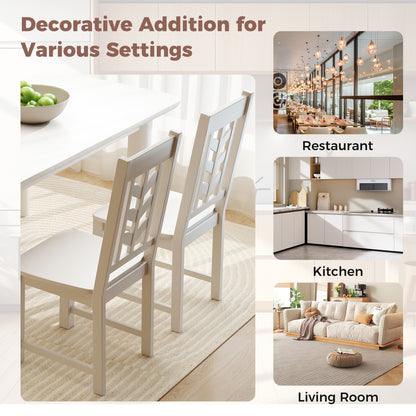 Wooden Dining Chairs with High Backrest and Rubber Wood Frame – White, Set of 2