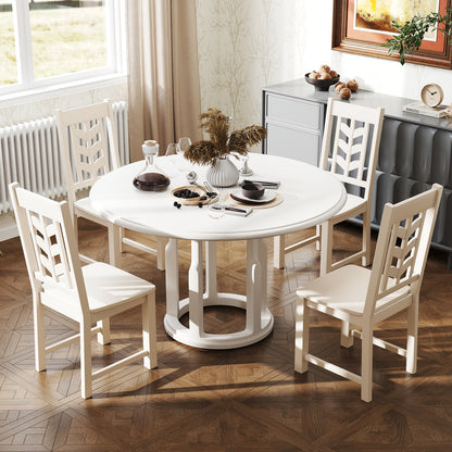 Wooden Dining Chairs with High Backrest and Rubber Wood Frame – White, Set of 2