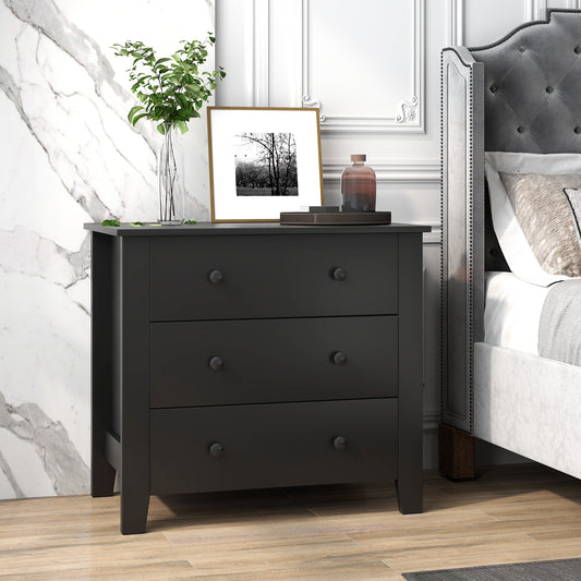 3-Drawer Storage Dresser Chest, Compact Bedside Table with Organizational Drawers – Black Wood Grain