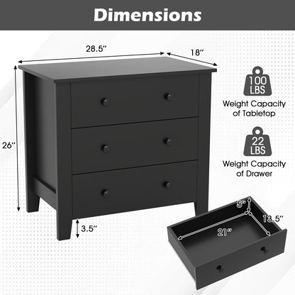 3-Drawer Storage Dresser Chest, Compact Bedside Table with Organizational Drawers – Black Wood Grain