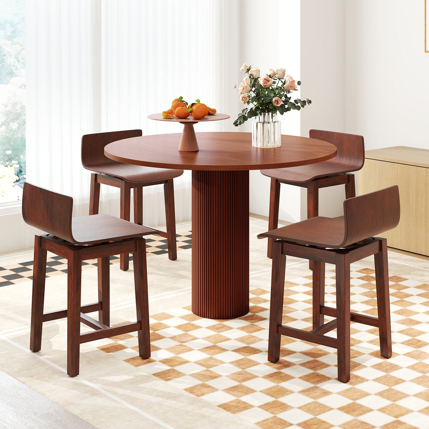 Comfortable Swivel Dining Chairs with Low Back and Curved Seat Set of 2