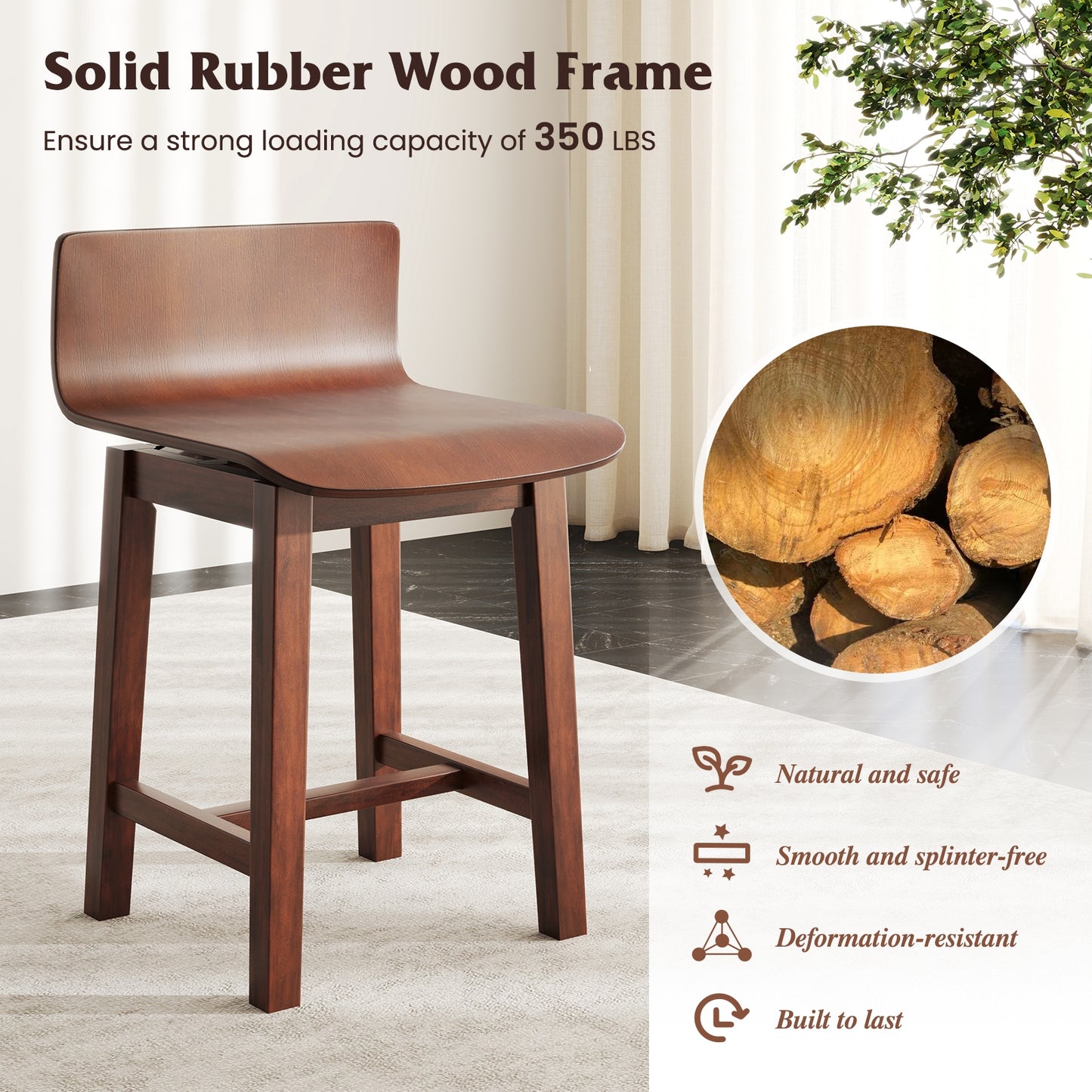 Comfortable Swivel Dining Chairs with Low Back and Curved Seat Set of 2