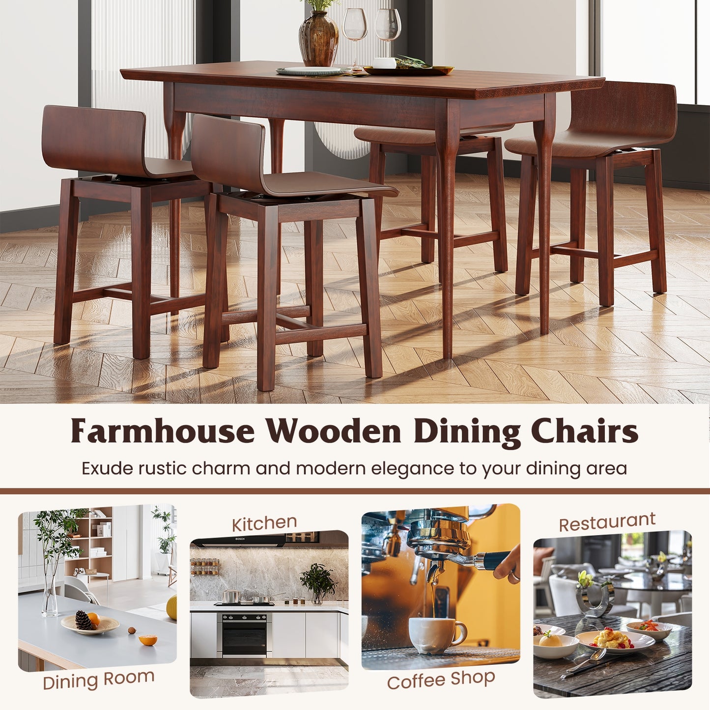 Comfortable Swivel Dining Chairs with Low Back and Curved Seat Set of 2
