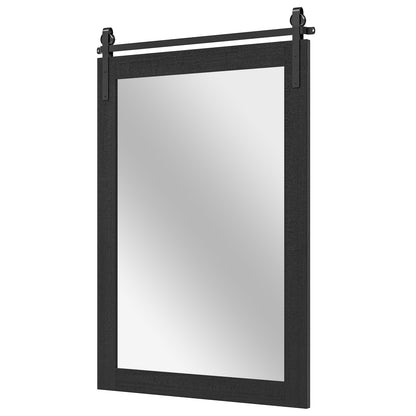 Rustic Farmhouse Barn Door Wall Mirror with Solid Wood Frame - Black