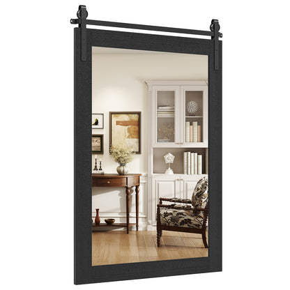 Rustic Farmhouse Barn Door Wall Mirror with Solid Wood Frame - Black